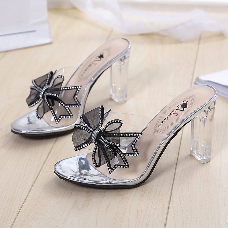 Women's Outdoor Chunky Heel Summer High Heel Transparent Slippers