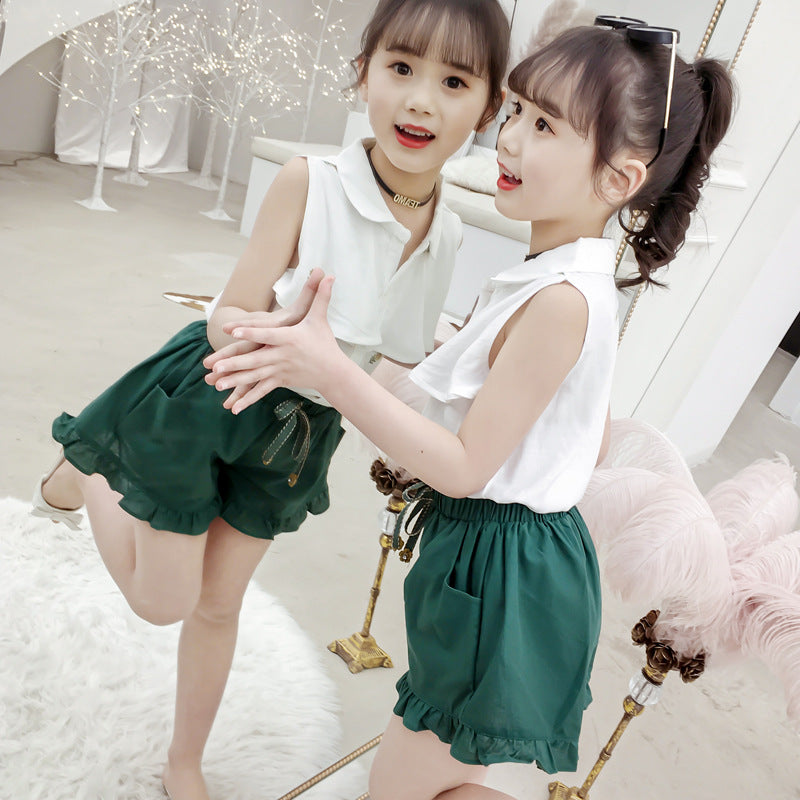 Western chic girls' short sleeve two-piece suit