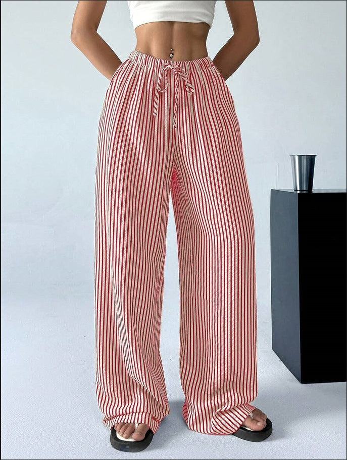 European And American Ladies Striped Loose Waist Adjustable Drawstring Maternity Casual Pants