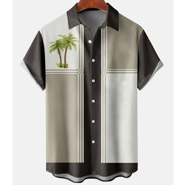 Men's Casual Slim Beach 3D Printed Short Sleeve Shirt