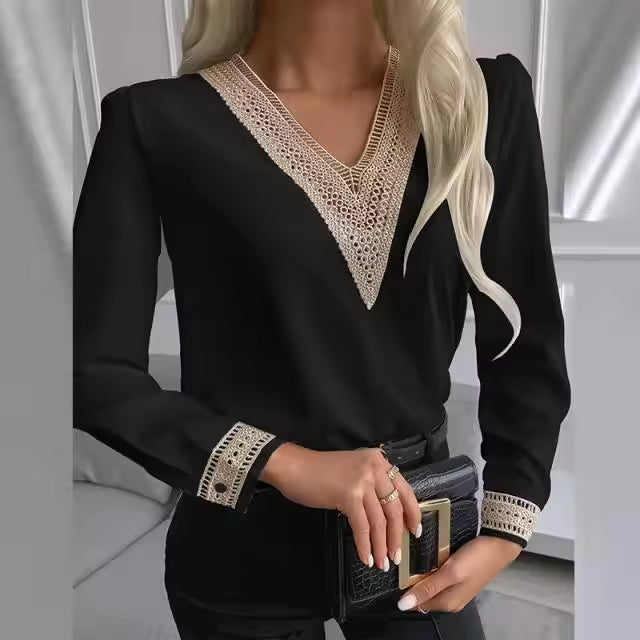 Embroidery V-Neck Chiffon Blouse Shirt