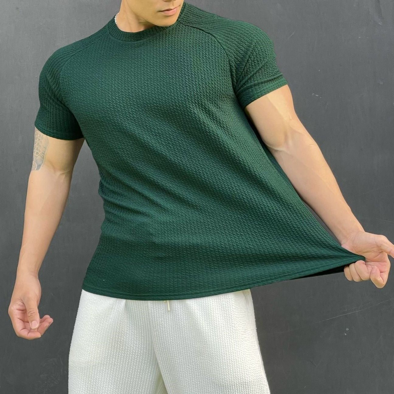 Summer Men's Snake Pattern Short Sleeve Solid Color Casual T-shirt