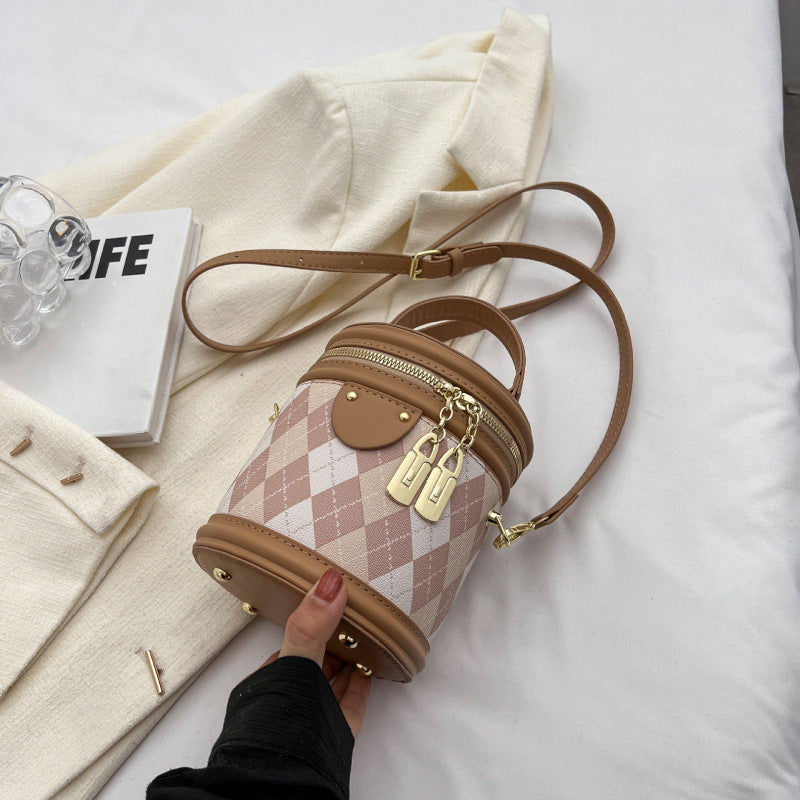 Textured Rhombus Portable Bucket Bag Cylindrical