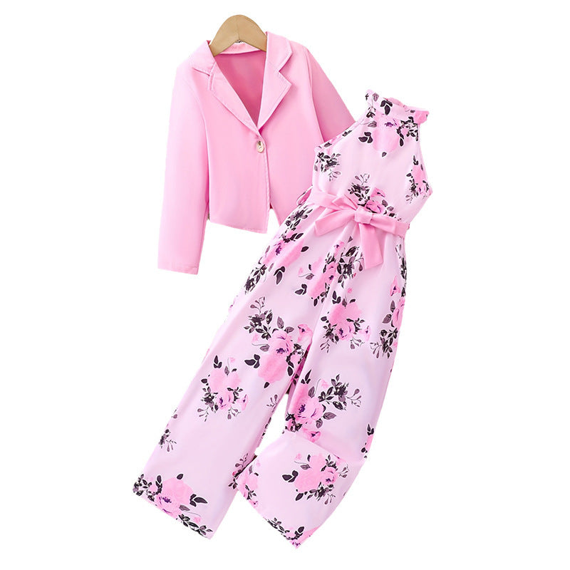 Fashion Girls Suit Sleeveless Floral Halter Suit