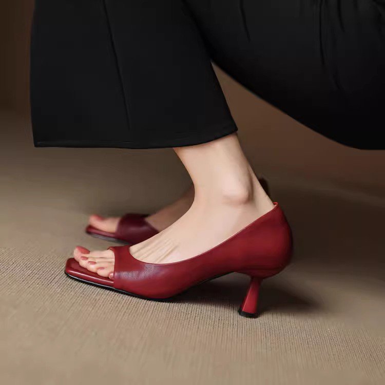 Simple One-strap Sandals Square Toe Open Toe Thin Heel Peep Toe Shoes