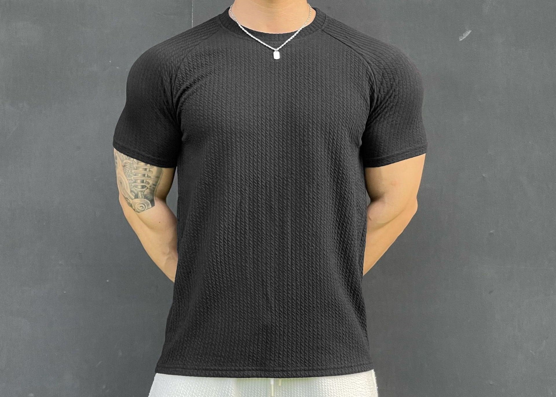 Summer Men's Snake Pattern Short Sleeve Solid Color Casual T-shirt