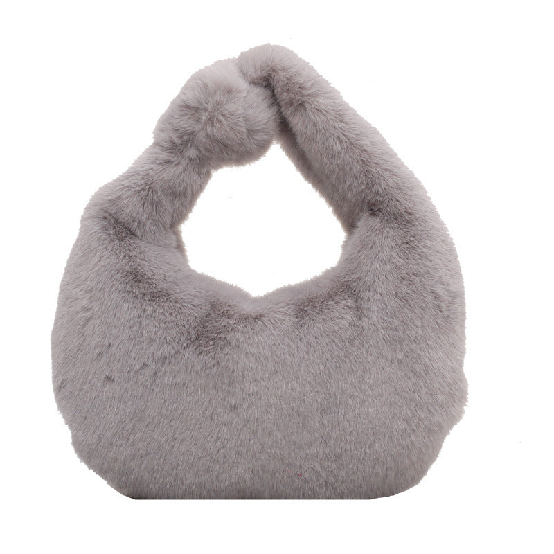 Hand-carrying Plush Tote Solid Color Single-shoulder Bag