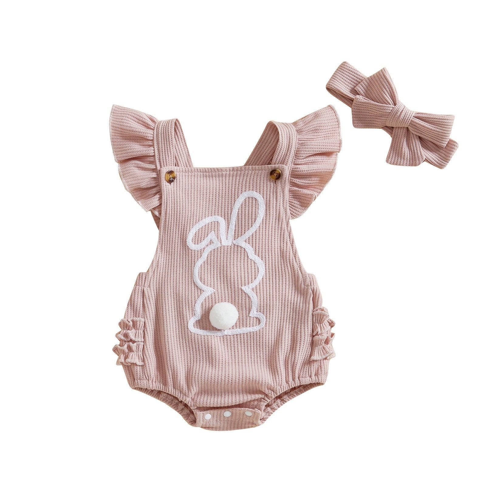 Children's Rabbit Embroidered Flounced Sleeve Romper
