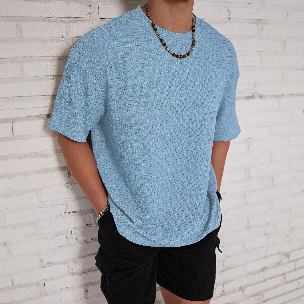 Men's Loose Hollow Solid Color Flow Round Neck T-shirt