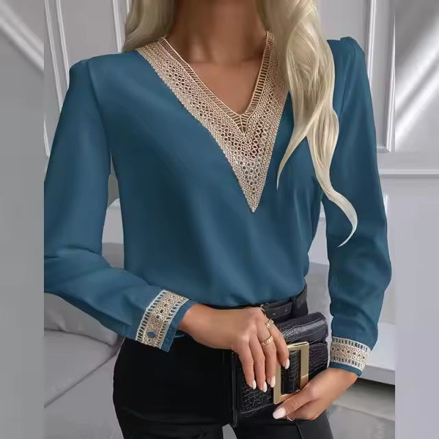 Embroidery V-Neck Chiffon Blouse Shirt