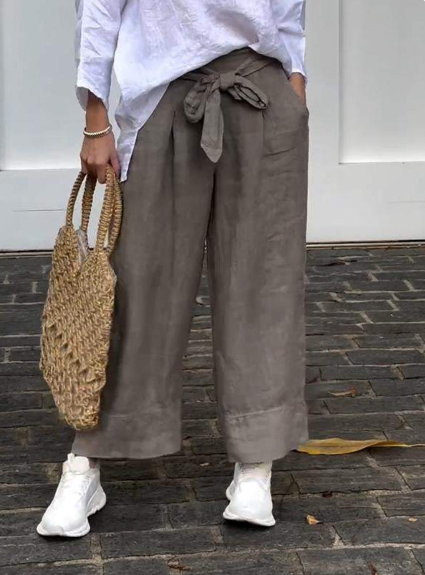 Women's Lightweight Adjustable High Waist Loose Trousers With Pockets