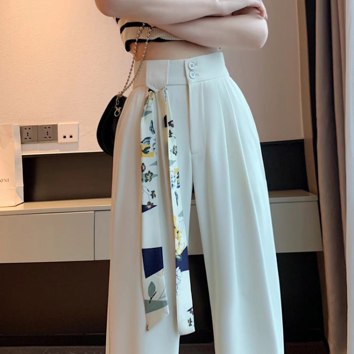 High Waist Loose Narrow Straight Draping Effect Wide-leg Suit Pants