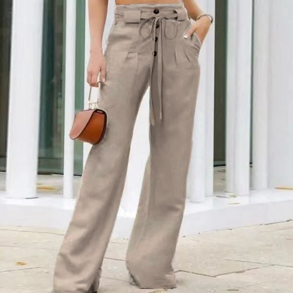 High-waisted Pants Solid-color Loose-fitting Trousers