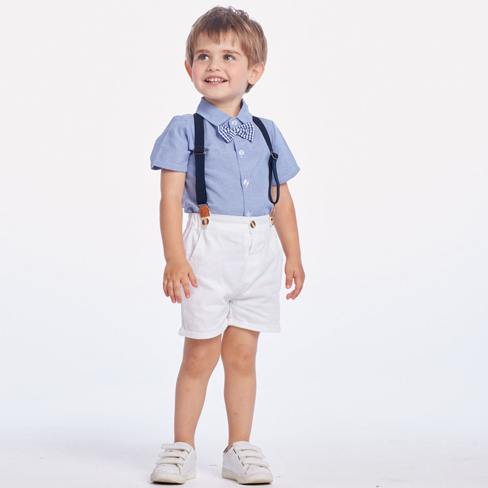 Summer Korean Style Boy's Short-sleeved Shirt Suspender Pants Suit