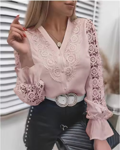 Elegant Women Blouse White Shirt Lace