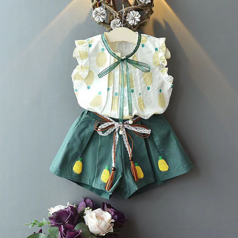 Girls' Sleeveless Blouse Shorts Two-piece Set