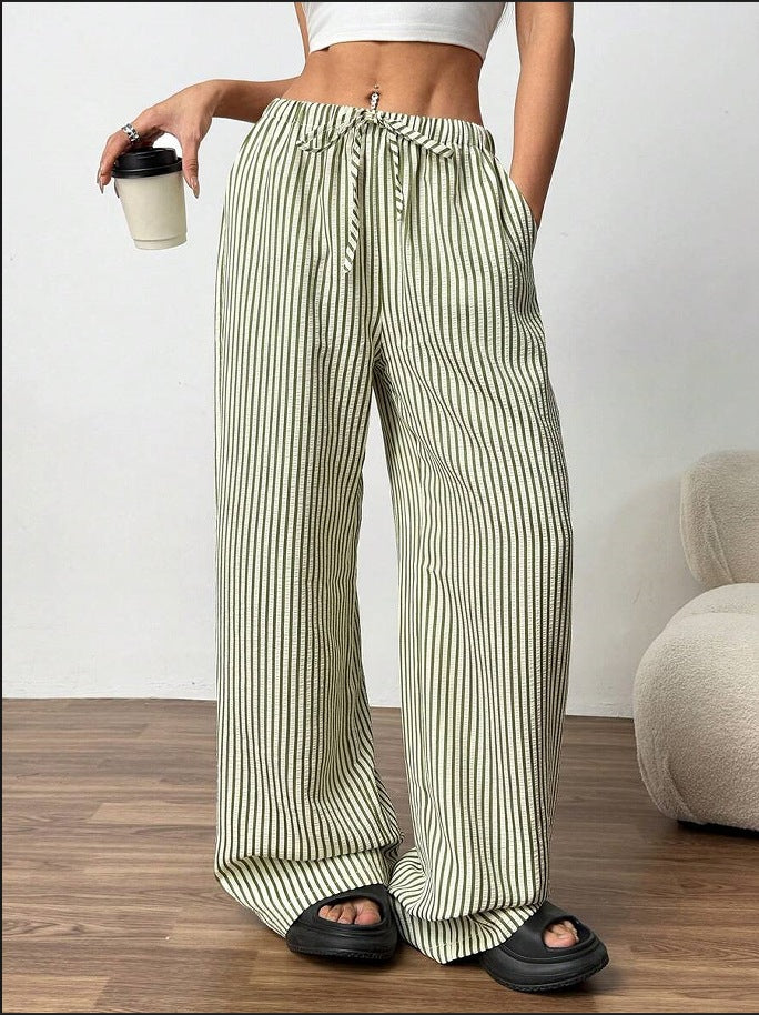 European And American Ladies Striped Loose Waist Adjustable Drawstring Maternity Casual Pants