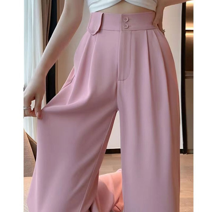 High Waist Loose Narrow Straight Draping Effect Wide-leg Suit Pants