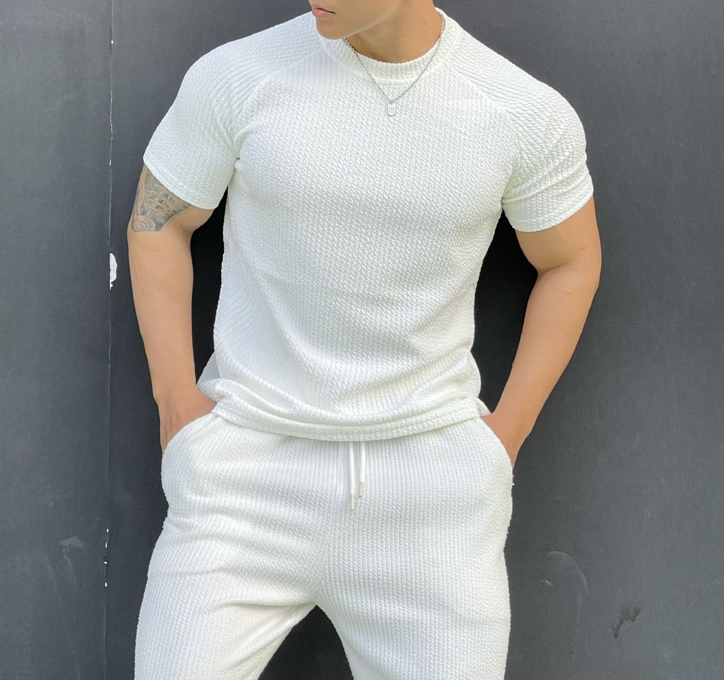 Summer Men's Snake Pattern Short Sleeve Solid Color Casual T-shirt