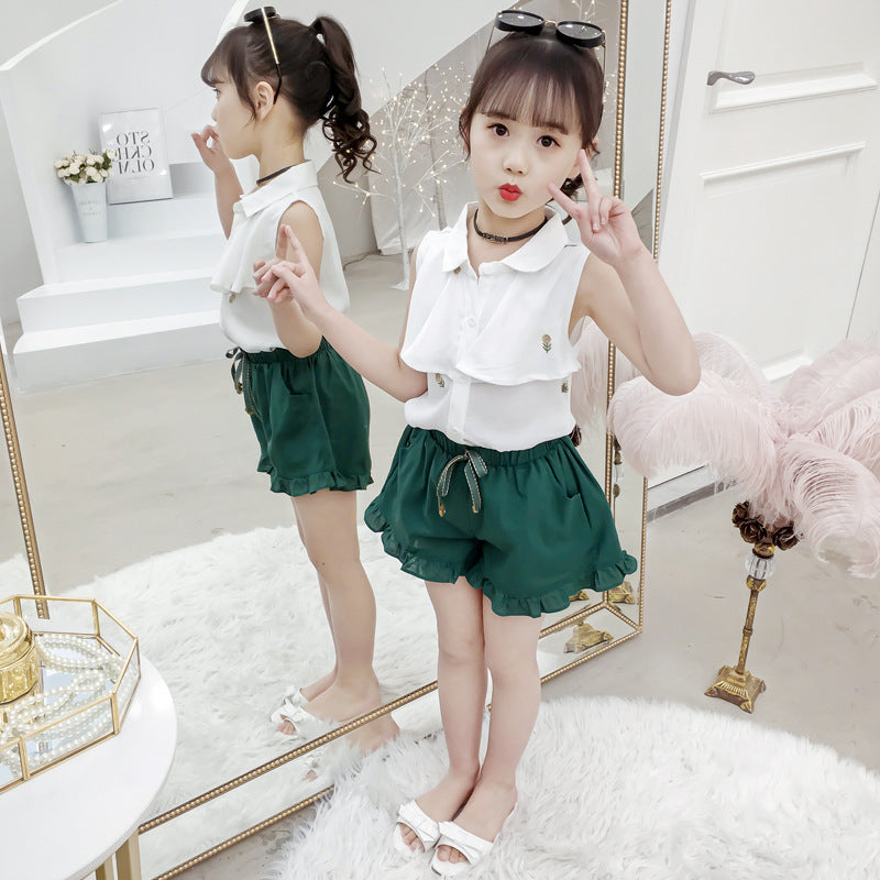 Western chic girls' short sleeve two-piece suit