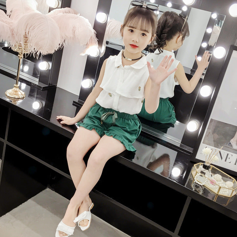 Western chic girls' short sleeve two-piece suit