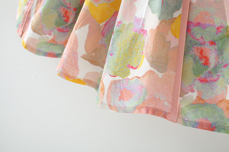 Sleeveless Girls New Printed Sling Backless Cotton Fashionable Princess Dress