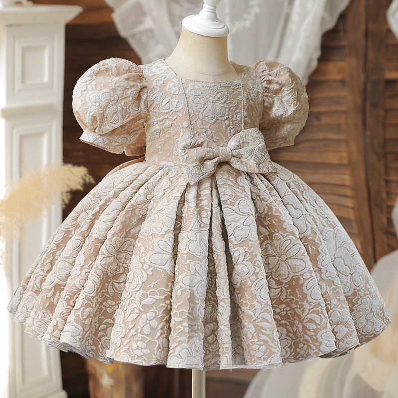 Girl's Baby Dress For One Year Old Puff Sleeve Bow Princess Dress