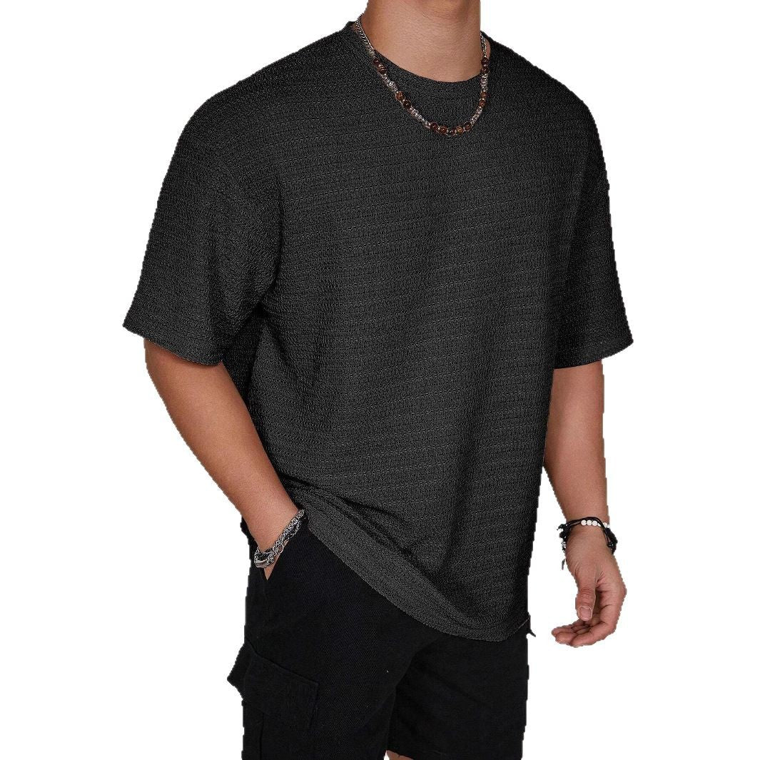 Men's Loose Hollow Solid Color Flow Round Neck T-shirt