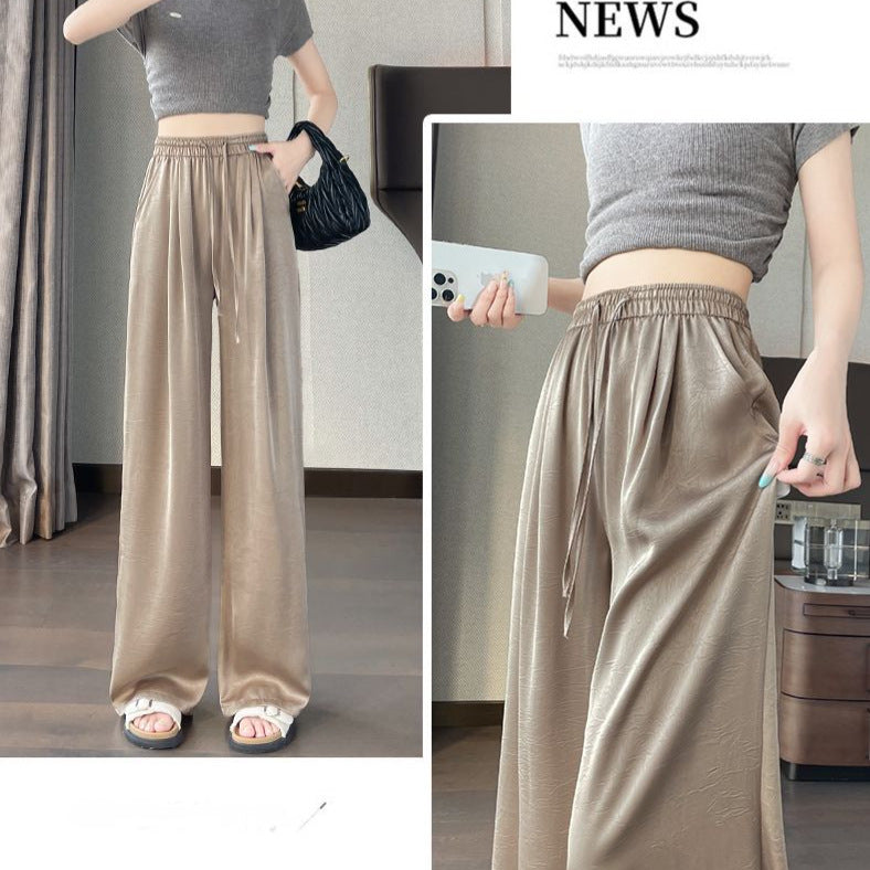 Slimming Printed Ice Silk Satin Pants