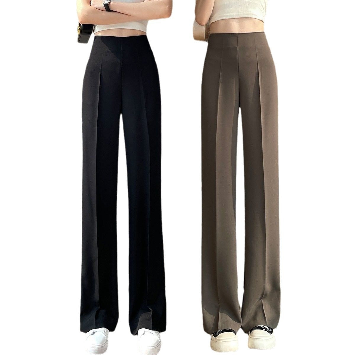 Womens High-Waisted Straight Pants With Side Zipper