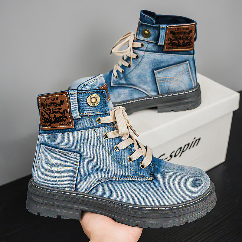 Plus Size Men's Mid-top Denim Casual All-matching Work Clothes Martin Boots