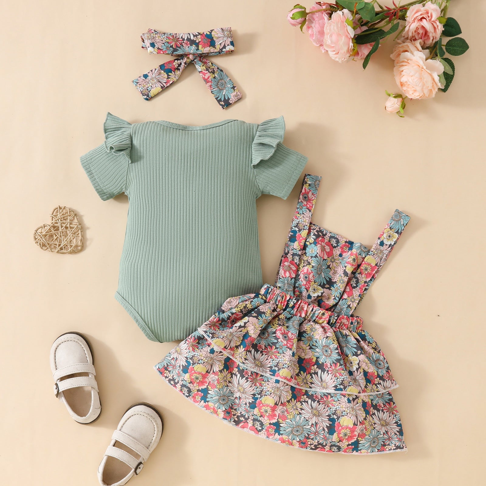 Newborn Short Sleeve Triangle Rompers Suspender Skirt Outfit