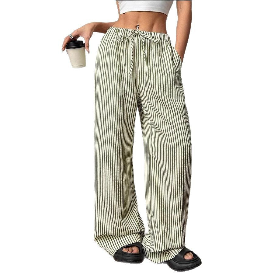 European And American Ladies Striped Loose Waist Adjustable Drawstring Maternity Casual Pants