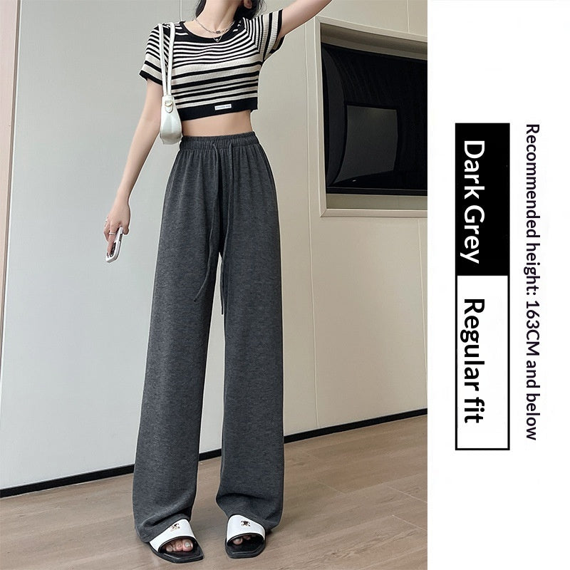 High-waisted Straight-leg Knit Wide-leg Pants For Women