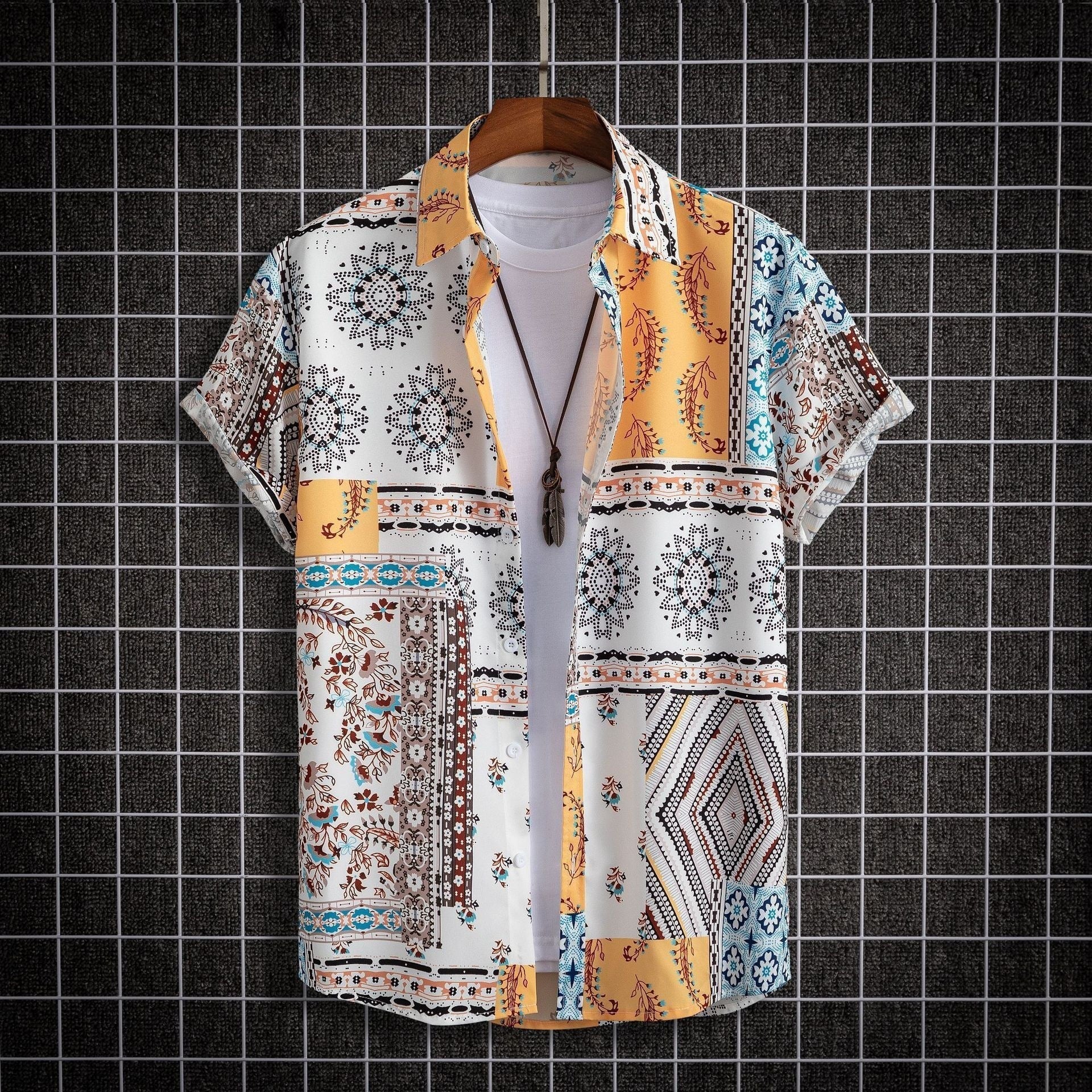 Fashion Men's Art Printed Short Sleeve Shirt
