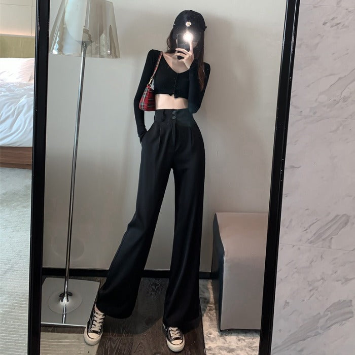 White Pants Women's High Waist Drape Suit Wide Leg Pants