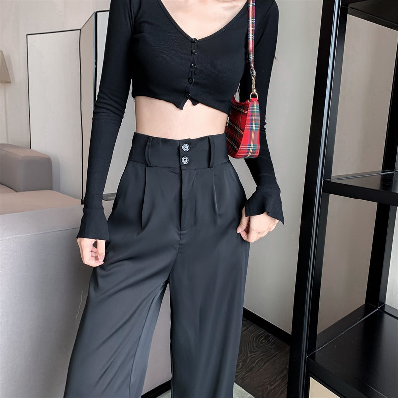 White Pants Women's High Waist Drape Suit Wide Leg Pants