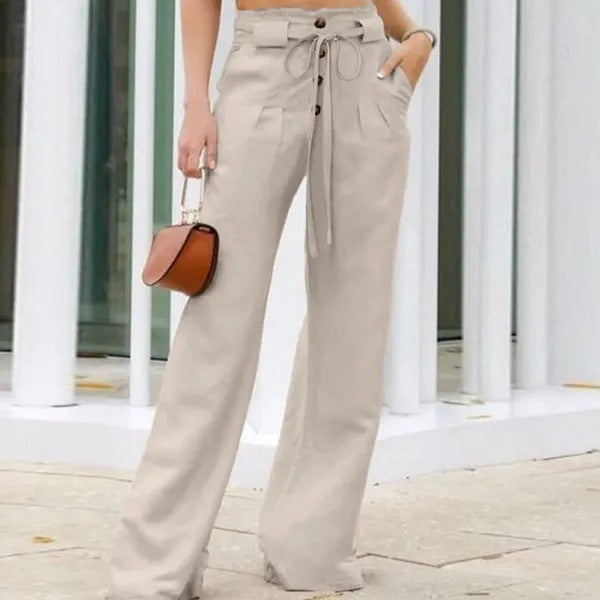 High-waisted Pants Solid-color Loose-fitting Trousers