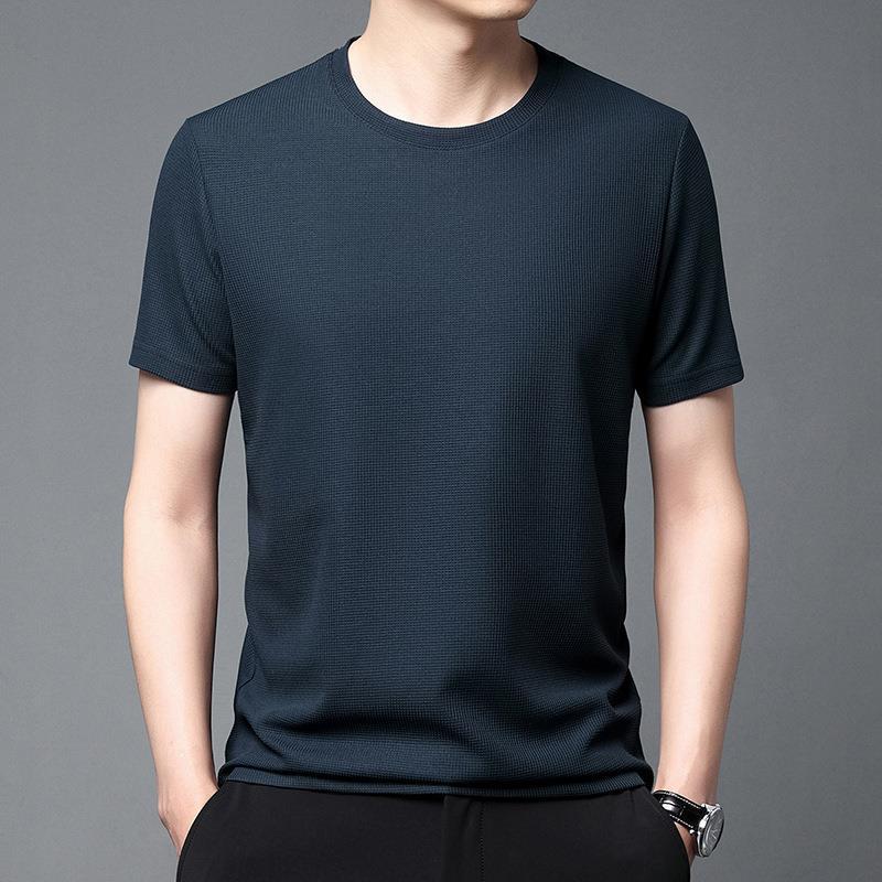 Waffle Short-sleeved T-shirt For Men Loose Crew Neck Top