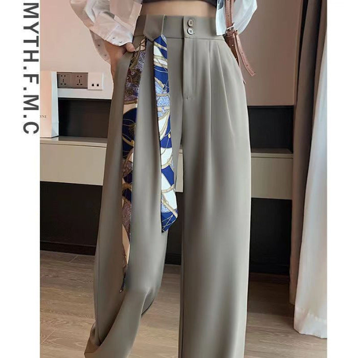 High Waist Loose Narrow Straight Draping Effect Wide-leg Suit Pants