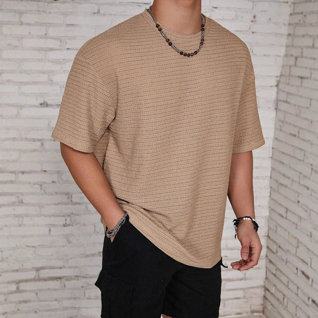 Men's Loose Hollow Solid Color Flow Round Neck T-shirt
