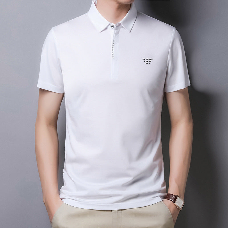 Fashion Casual Solid Color Lapel Half Sleeve Men