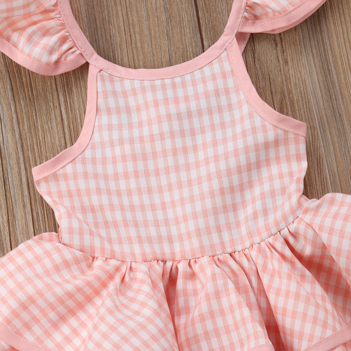 Plaid Backless Flying Sleeve Lace Up Dress Children's Sling Cake Dress