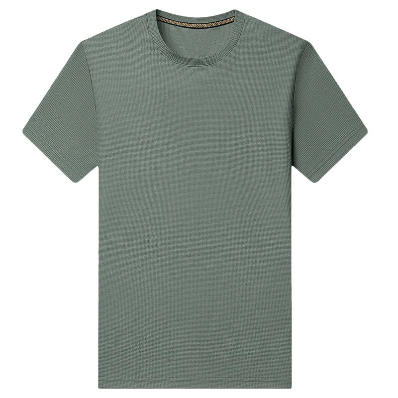 Waffle Short-sleeved T-shirt For Men Loose Crew Neck Top