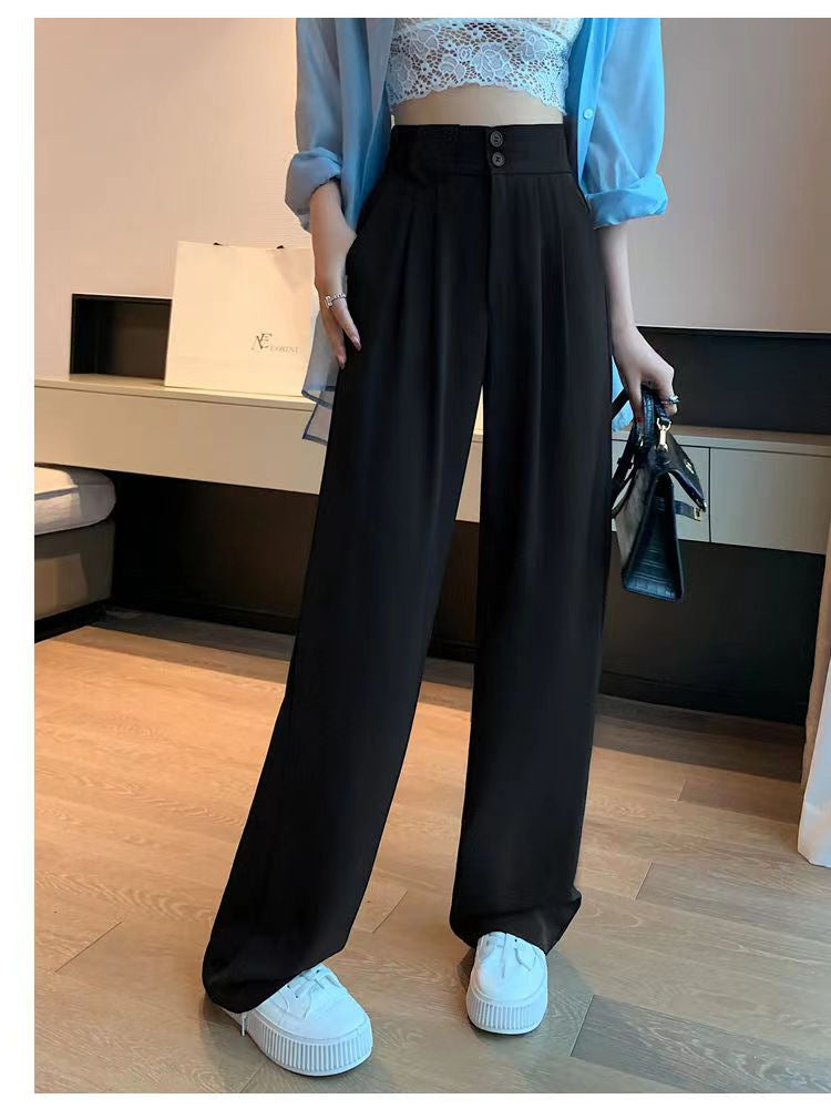 High Waist Loose Narrow Straight Draping Effect Wide-leg Suit Pants