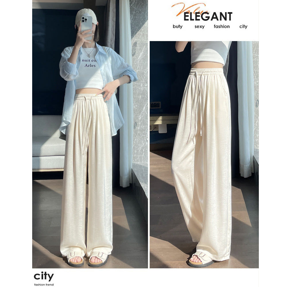 Slimming Printed Ice Silk Satin Pants