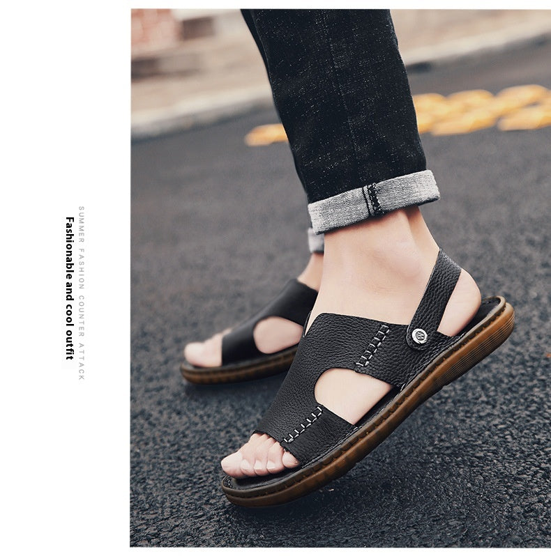 Men's Sandals Dual-use Cowhide Soft Bottom Beach Shoes