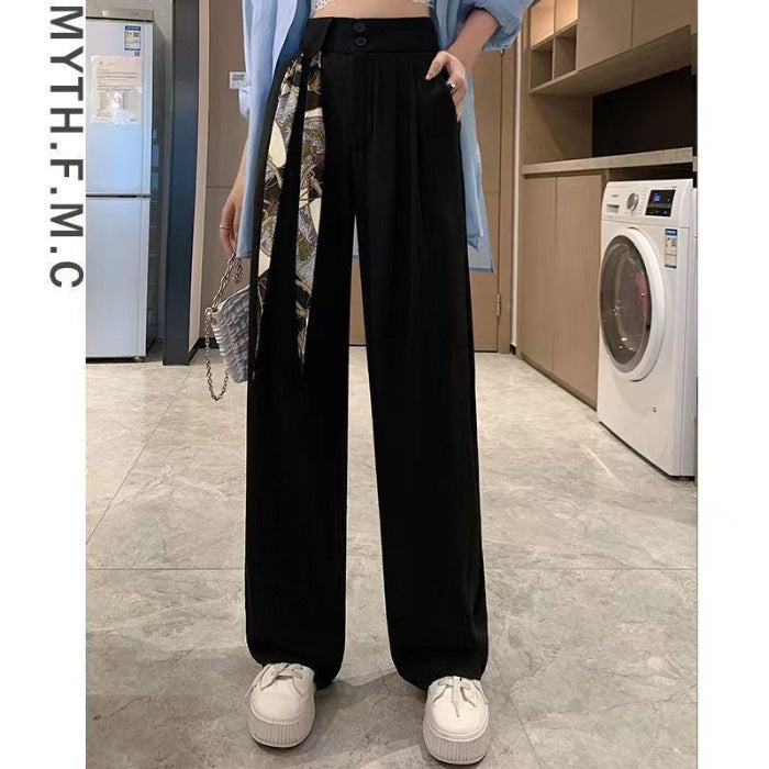 High Waist Loose Narrow Straight Draping Effect Wide-leg Suit Pants