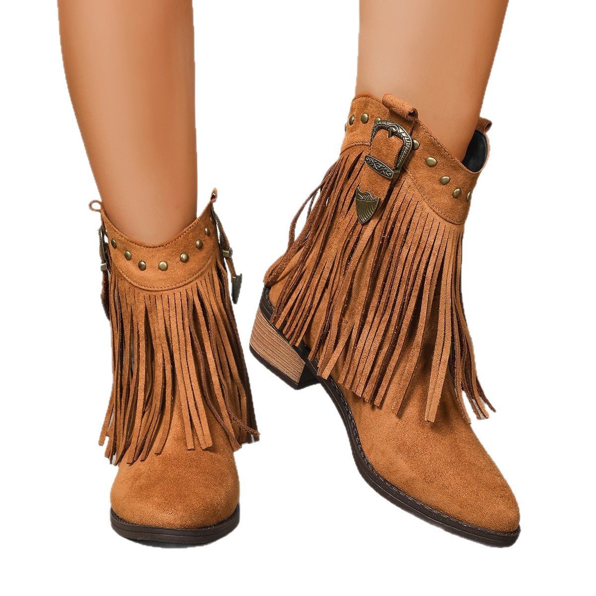 Retro Pointed Plus Size Bootie Ladies Tassel Western Cowboy Boot