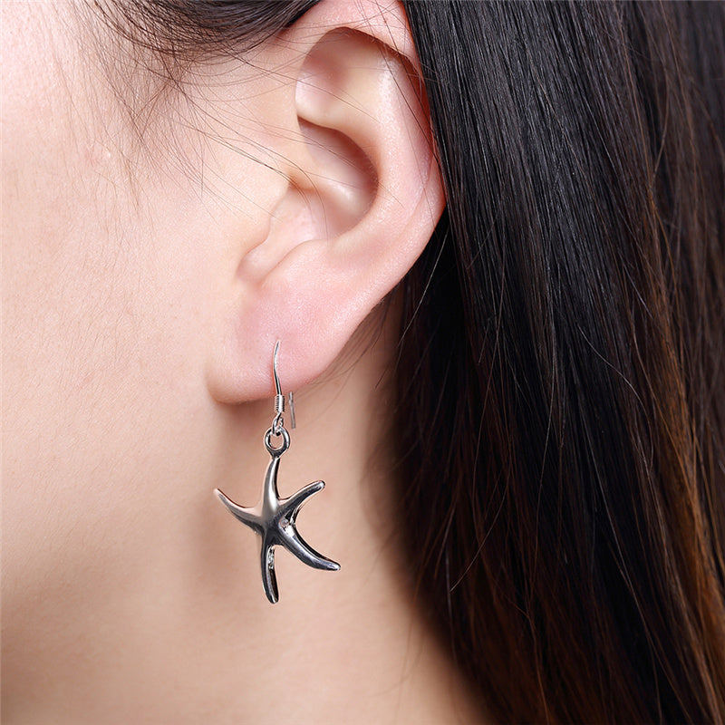 Silver-plated Starfish Necklace And Earrings Set